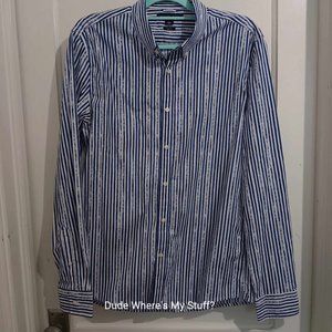 MICHAEL KORS DISTRESSED-LOOK PRINT BLUE MEN'S SHIRT - SIZE: LGs SEE MEASUREMENTS